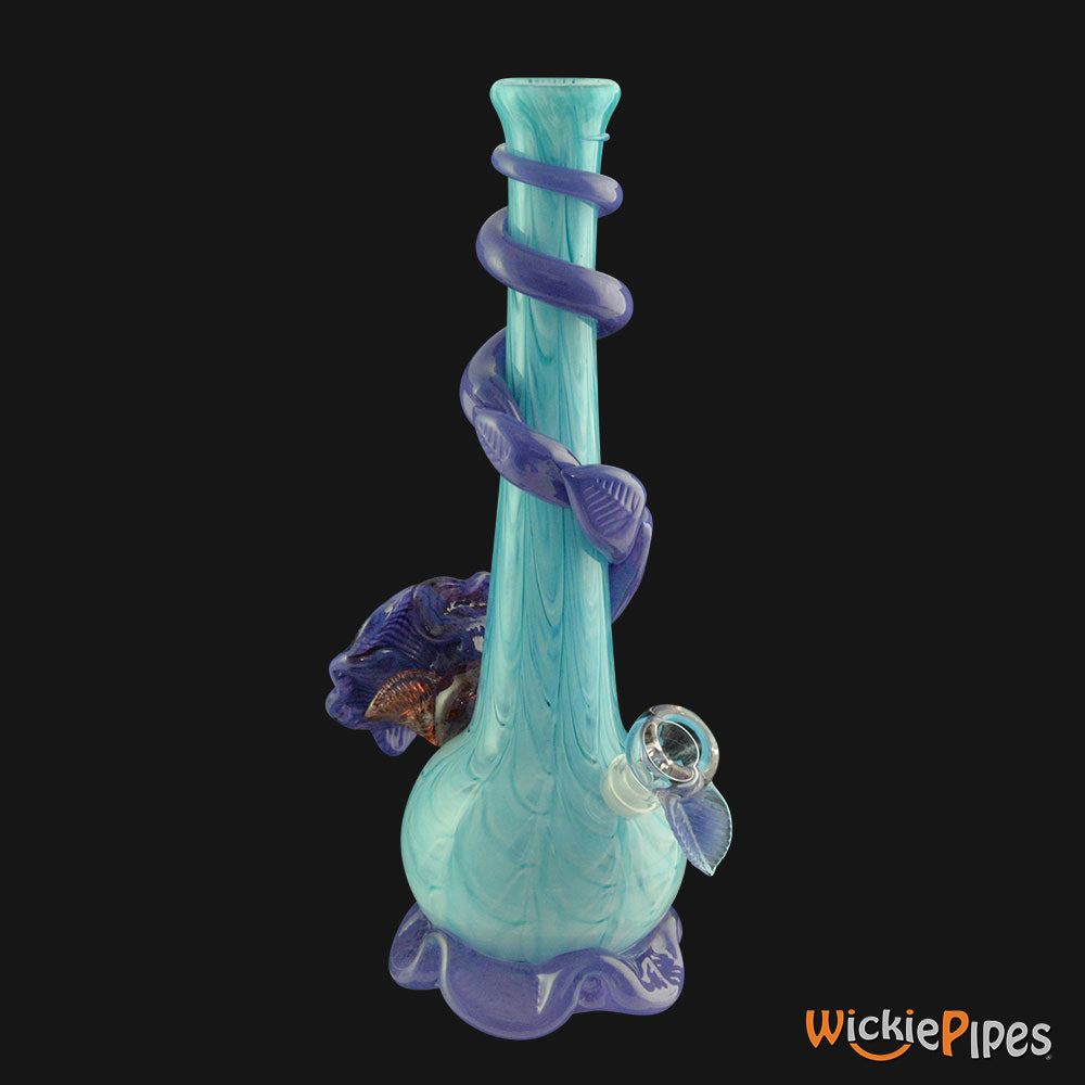 Noble Glass - Flower Blue Purple Wrap 14-Inch Soft Glass Bubble Water Pipe