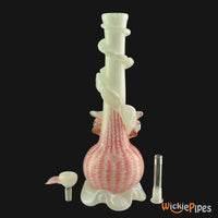 Thumbnail for Noble Glass - Flower White Pink Wrap 14-Inch Soft Glass Bubble Water Pipe Disassembled