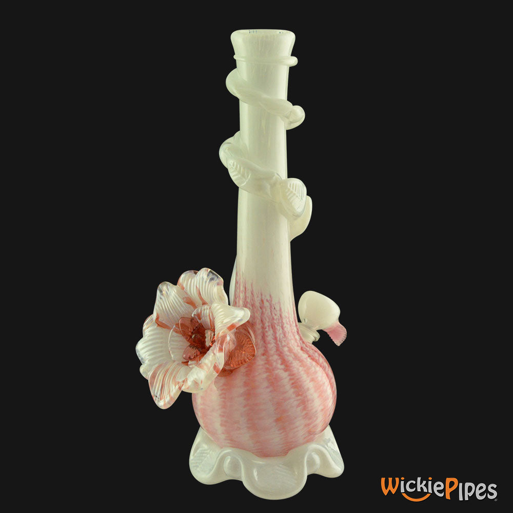 Noble Glass - Flower White Pink Wrap 14-Inch Soft Glass Bubble Water Pipe Side