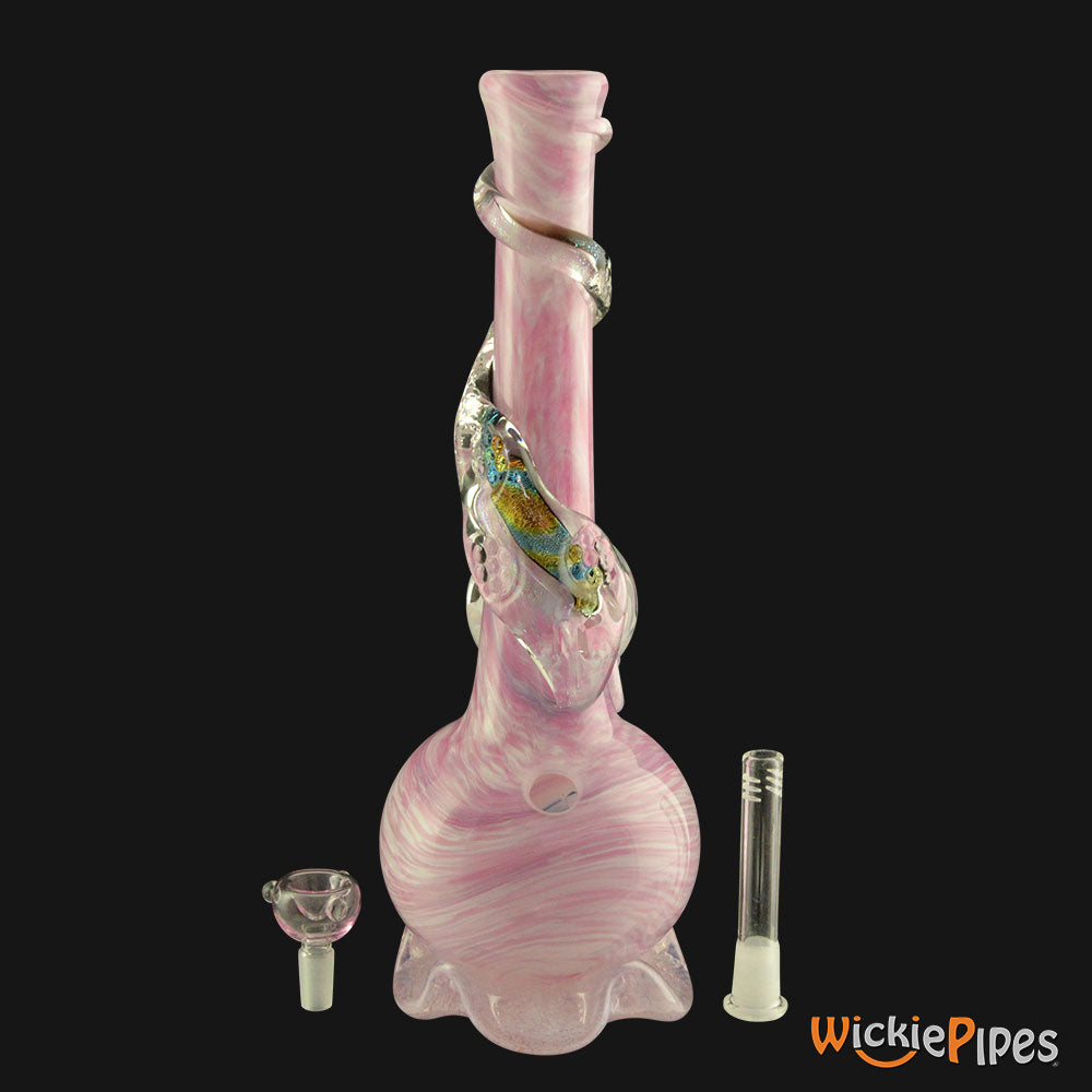 Noble Glass - Marble Dichro Pink Wrap 14-Inch Soft Glass Bubble Water Pipe Disassembled