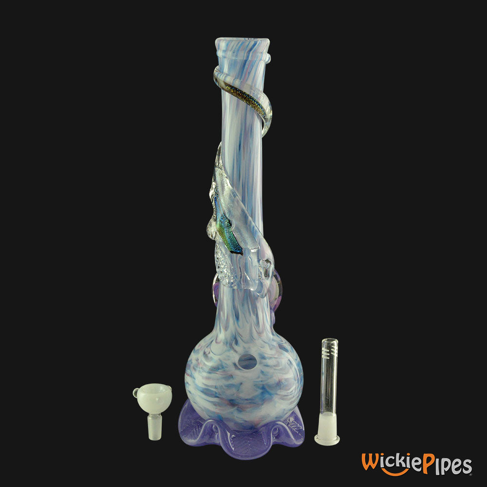 Noble Glass - Marble Dichro Purple Swirl Wrap 14-Inch Soft Glass Bubble Water Pipe Out