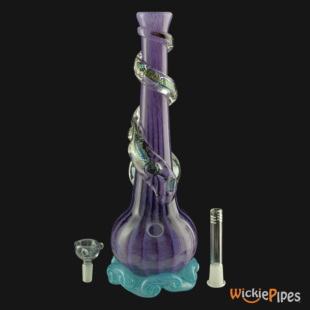 Noble Glass - Marble Dichro Purple Wrap 14-Inch Soft Glass Bubble Water Pipe Out