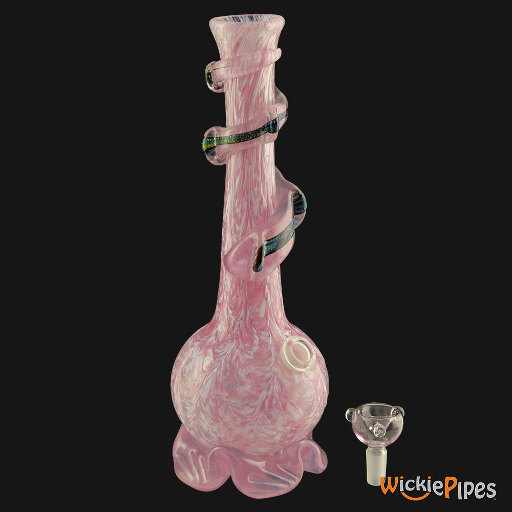 Noble Glass - Pink Dichro Wrap 11-Inch Soft Glass Bubble Water Pipe Bowl Out