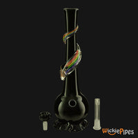 Thumbnail for Noble Glass - Rainbow Black Wrap 14-Inch Soft Glass Bubble Water Pipe Disassembled
