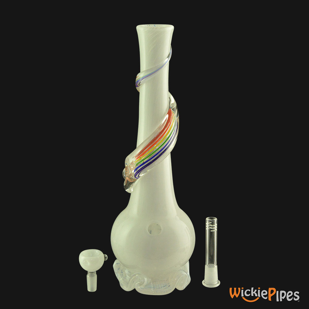 Noble Glass - Rainbow White Wrap 14-Inch Soft Glass Bubble Water Pipe Disassembled