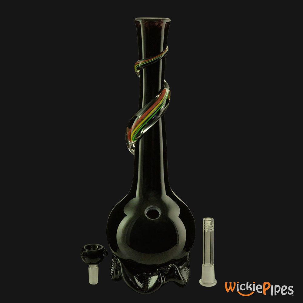 Noble Glass - Rasta Black Wrap 14-Inch Soft Glass Bubble Water Pipe Disassembled