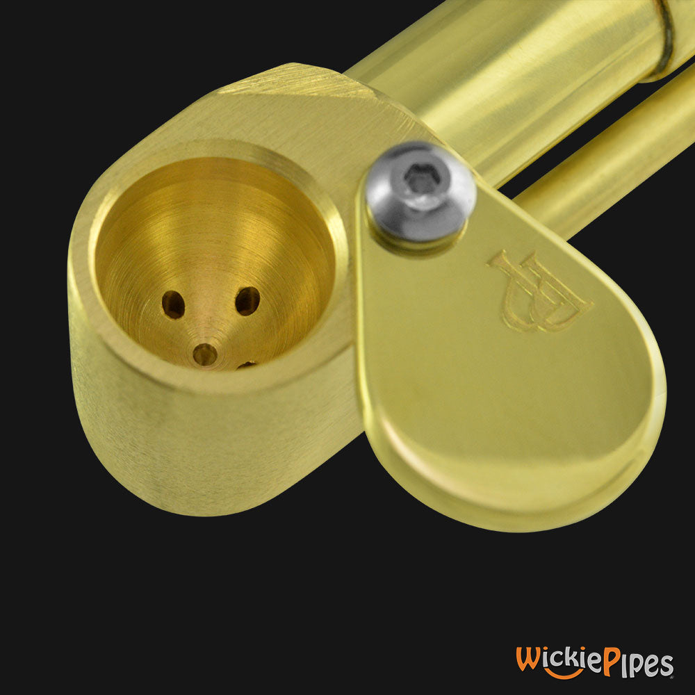 Proto Pipe - Classic 3-inch brass hand pipe open lid inside bowl view.