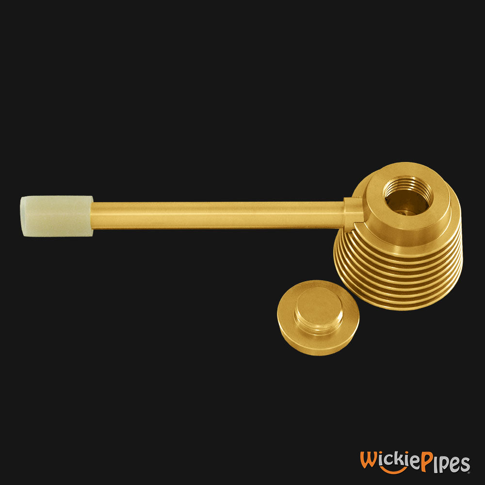 Punchbowl - Beehive 3.5-Inch Brass Hand Pipe tar trap lid open view.