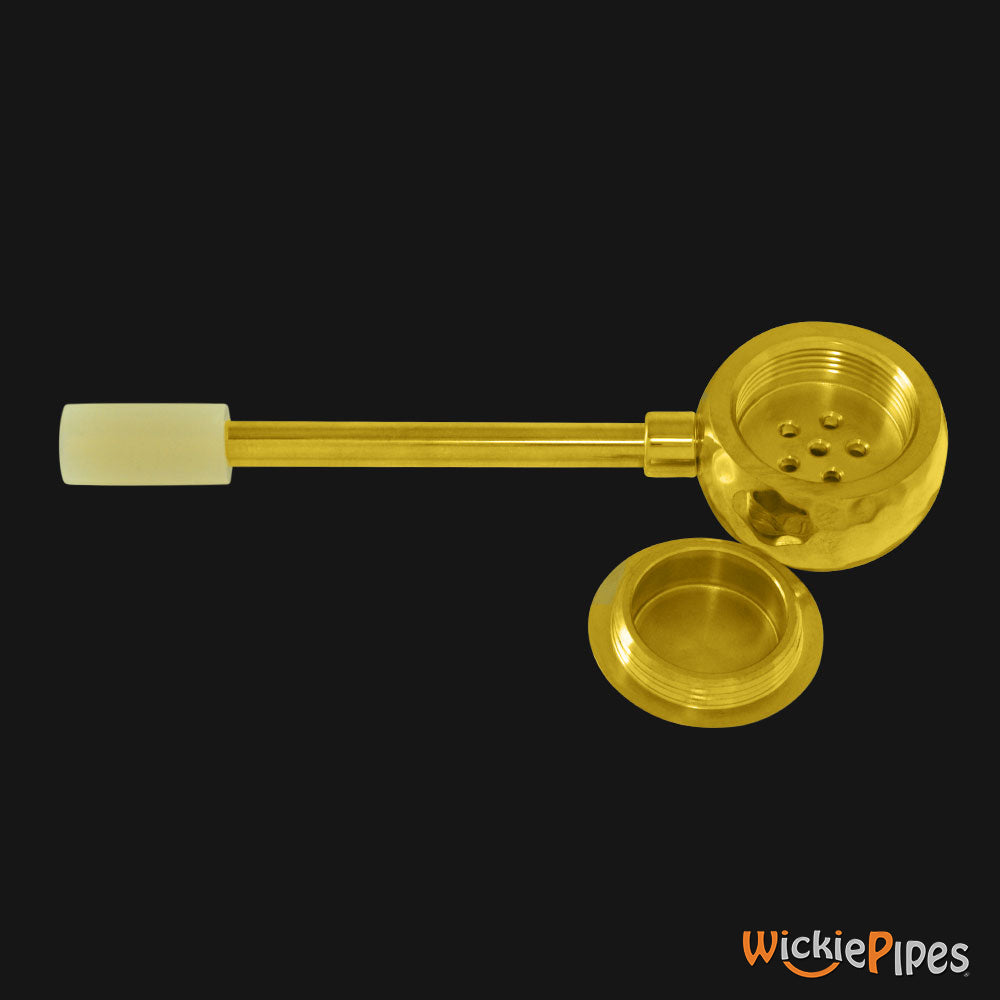 Punchbowl - Disco 3.5-Inch Brass Hand Pipe tar trap lid open view.