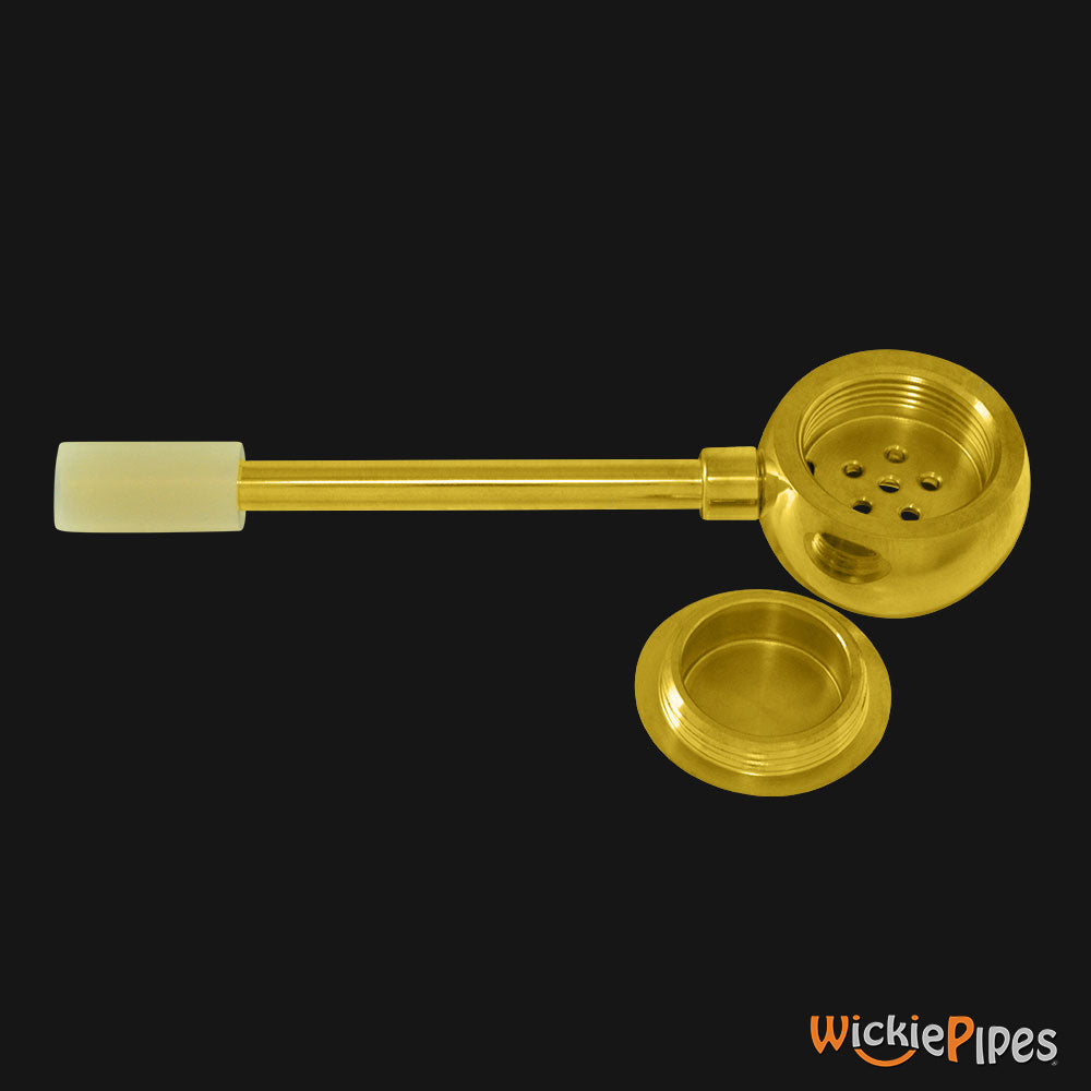 Punchbowl - Lollipop 3.5-Inch Brass Hand Pipe tar trap lid open view.