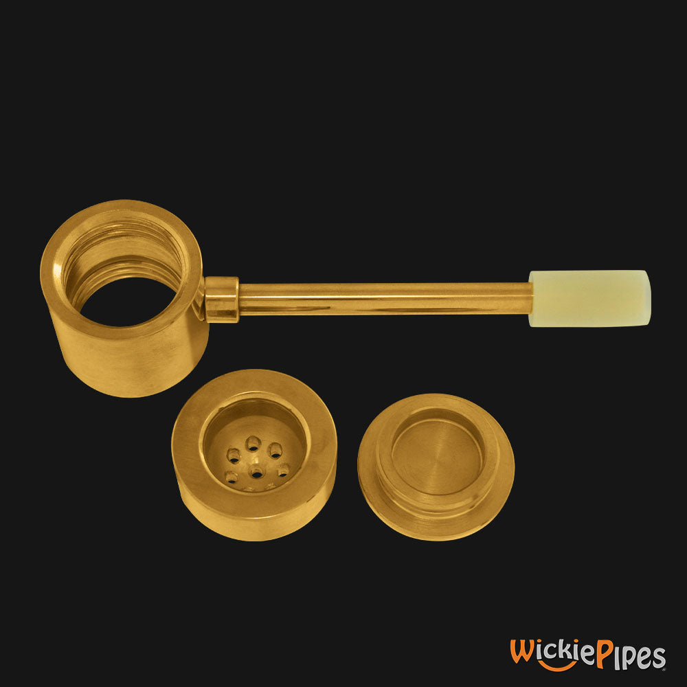 Punchbowl - Popeye 3.5-Inch Brass Hand Pipe tar trap and bowl lid open hollow view.