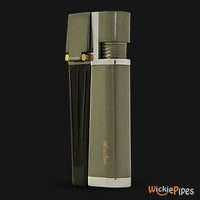 Thumbnail for Wikilite Pipe Lighter Gunmetal Gray upright left view with closed bowl and closed mouthpiece.