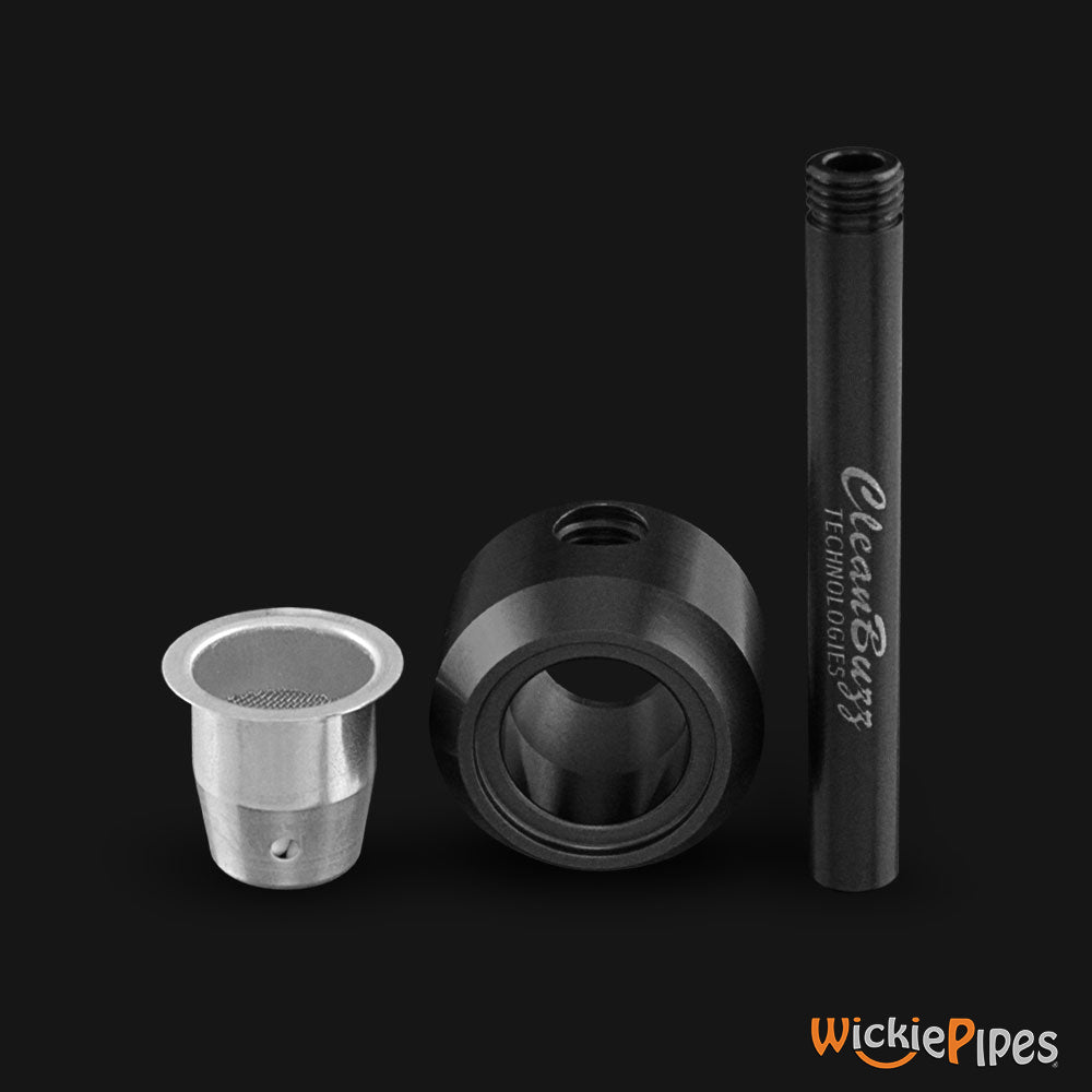 Clean Buzz - CastAway Pipe System Black 3.5-Inch Hand Pipe fully apart.