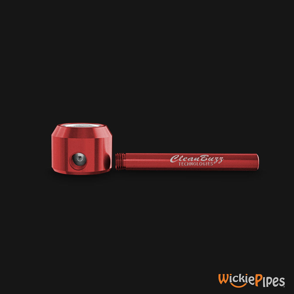 Clean Buzz - CastAway Pipe System Red 3.5-Inch Hand Pipe bowl and stem apart.