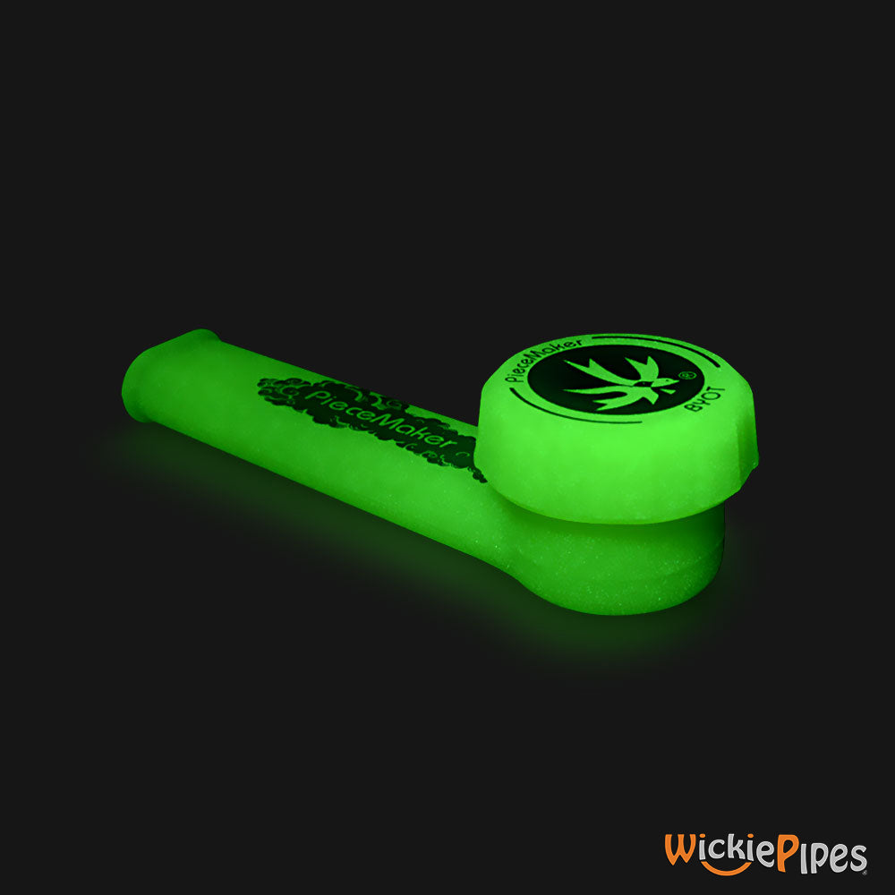 PieceMaker - Karma Hazard Flag Yellow Glow In The Dark 3.5-Inch Silicone Hand Pipe with front cap on.