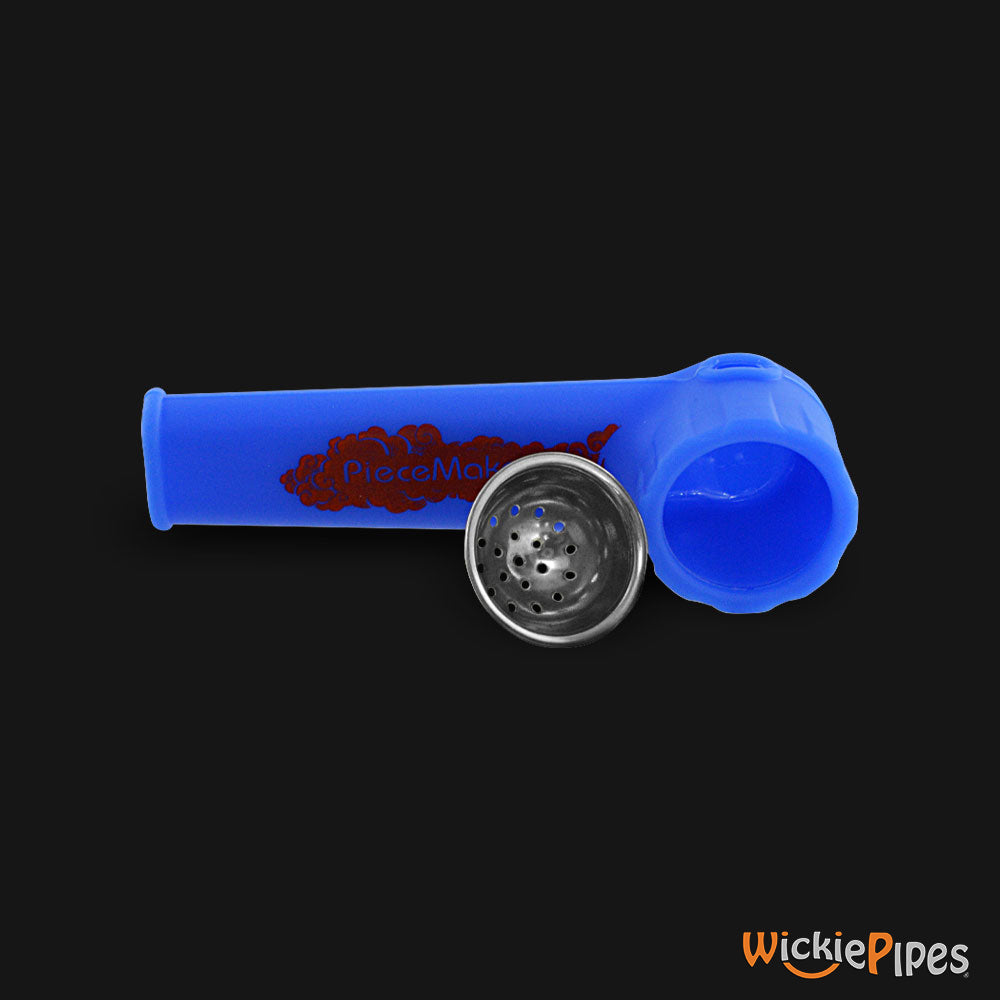 PieceMaker - Karma Breakout Blue 3.5-Inch Silicone Hand Pipe side with bowl out.