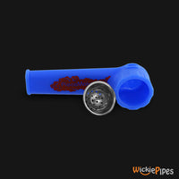 Thumbnail for PieceMaker - Karma Breakout Blue 3.5-Inch Silicone Hand Pipe side with bowl out.