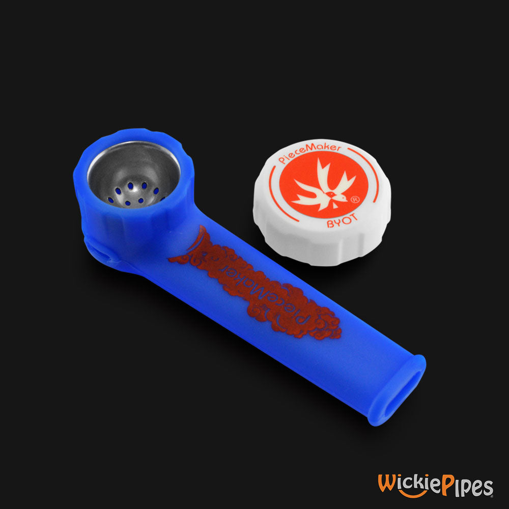 PieceMaker - Karma Breakout Blue 3.5-Inch Silicone Hand Pipe top with cap off.