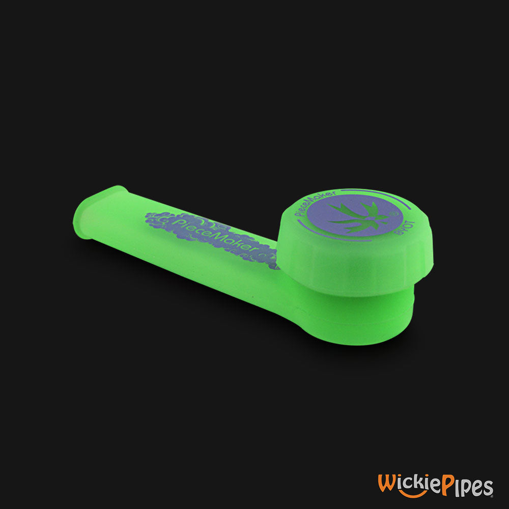PieceMaker - Karma Electric Green 3.5-Inch Silicone Hand Pipe with front cap on.