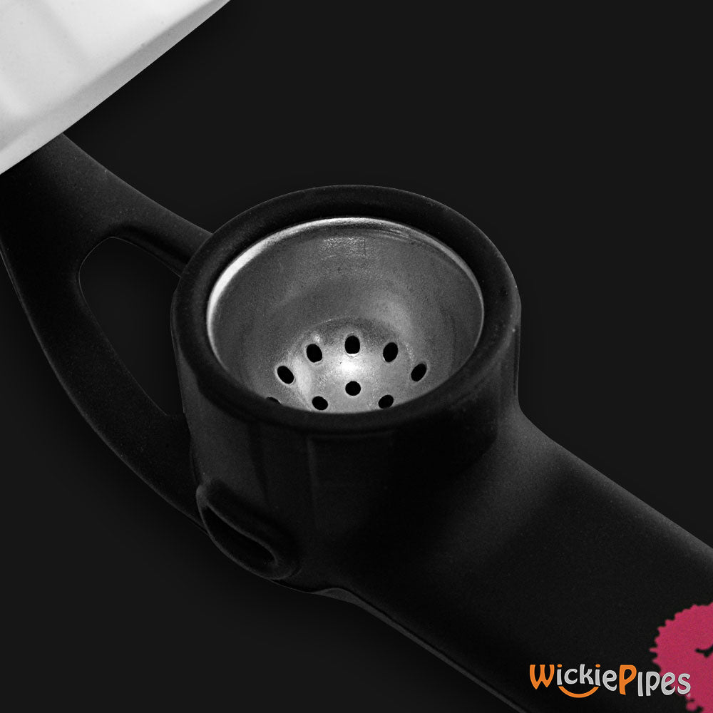 PieceMaker - Karma GO Blackpink 4-Inch Silicone Hand Pipe close up with cap off.