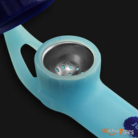 Thumbnail for PieceMaker - Karma GO Cyanara 4-Inch Silicone Hand Pipe close up with cap off.