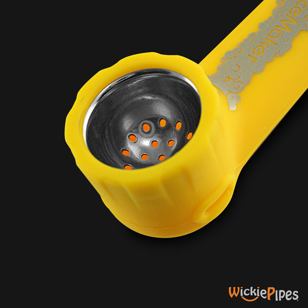 PieceMaker - Karma Giallo Yellow 3.5-Inch Silicone Hand Pipe close up with open bowl.
