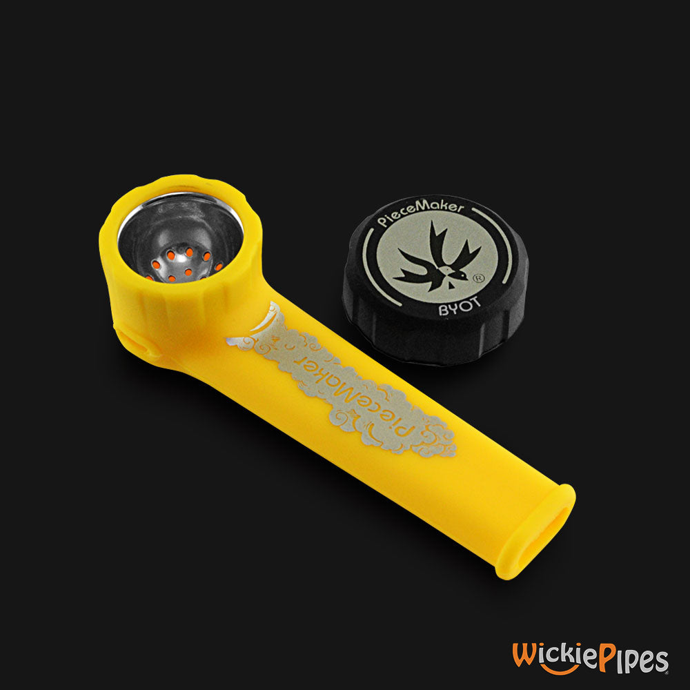 PieceMaker - Karma Giallo Yellow 3.5-Inch Silicone Hand Pipe top with cap off.