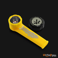 Thumbnail for PieceMaker - Karma Giallo Yellow 3.5-Inch Silicone Hand Pipe top with cap off.