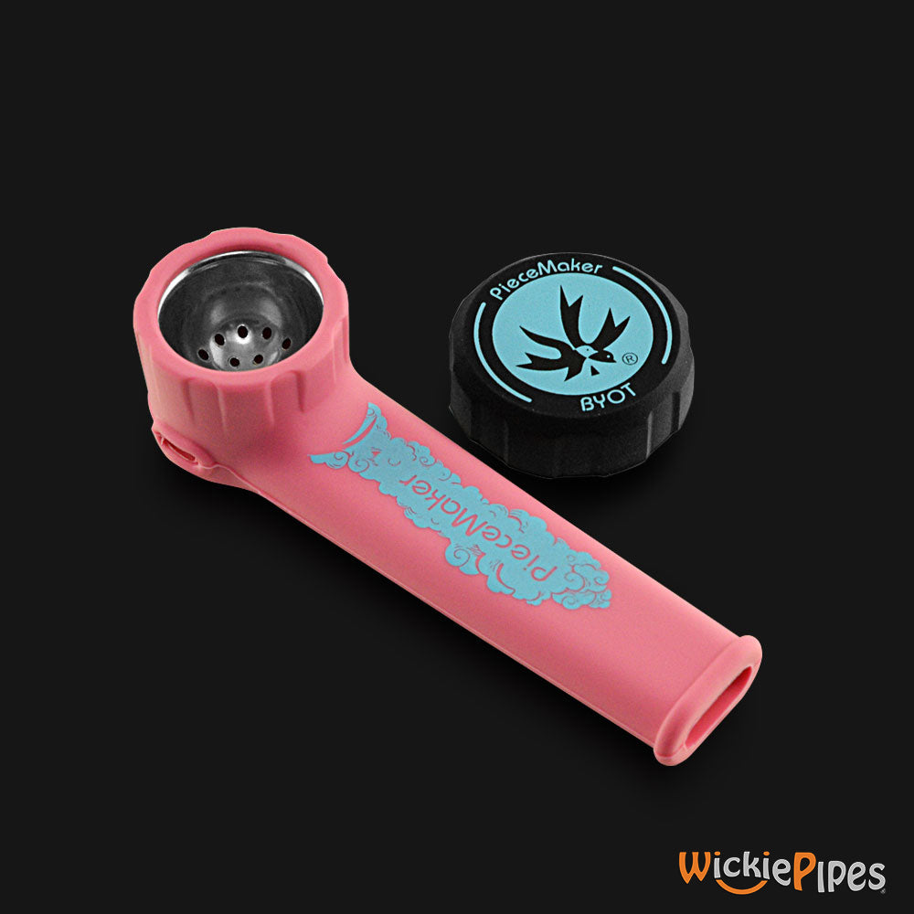 PieceMaker - Karma Pitstop Pink 3.5-Inch Silicone Hand Pipe top with cap off.