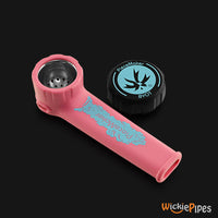 Thumbnail for PieceMaker - Karma Pitstop Pink 3.5-Inch Silicone Hand Pipe top with cap off.