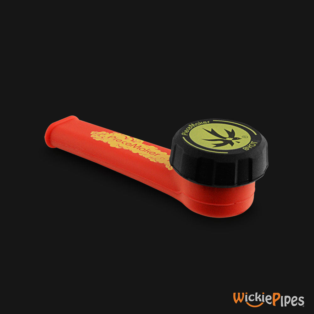PieceMaker - Karma Racecar Red 3.5-Inch Silicone Hand Pipe with front cap on.