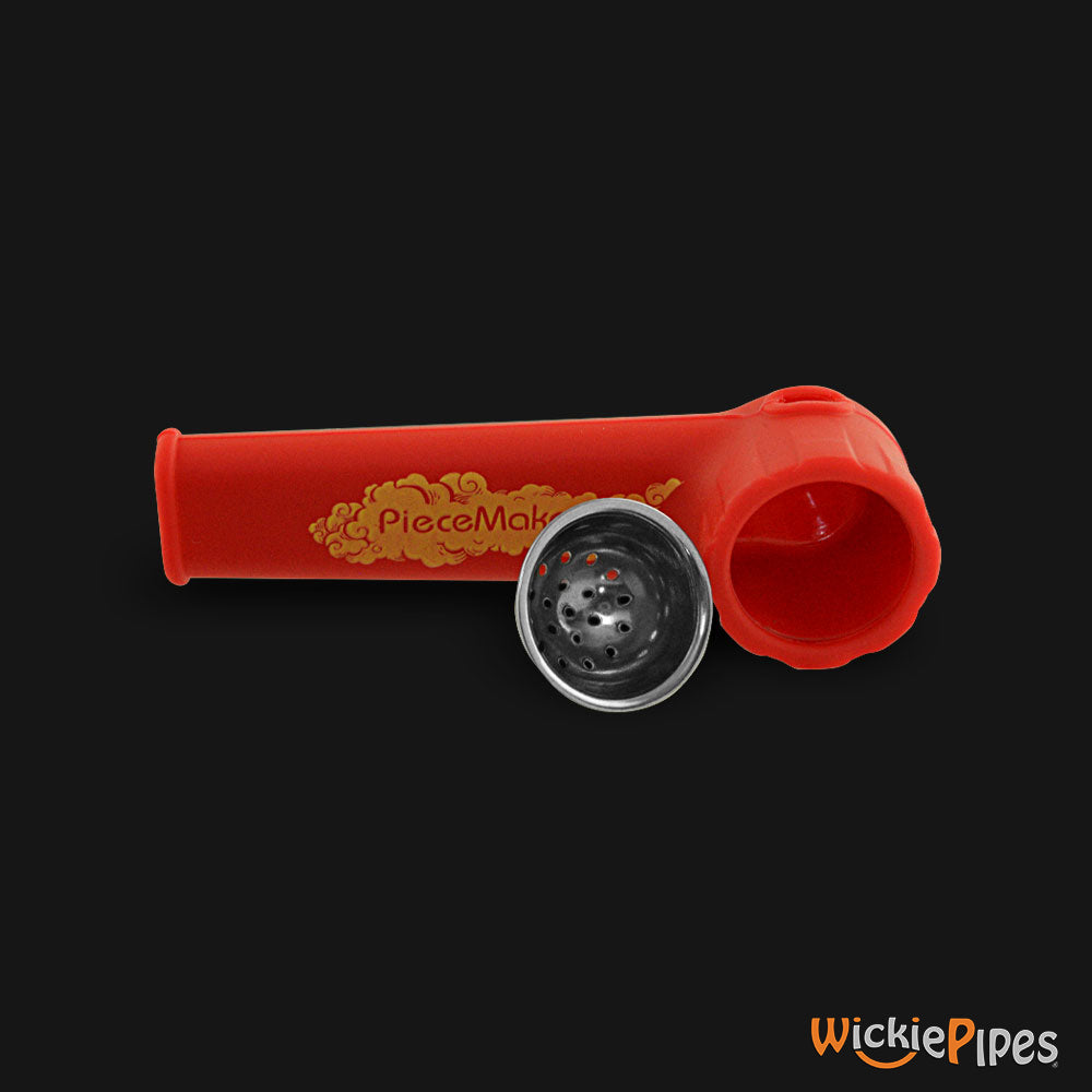 PieceMaker - Karma Racecar Red 3.5-Inch Silicone Hand Pipe side with bowl out.