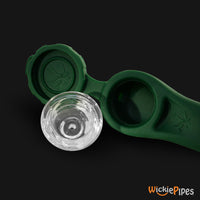 Thumbnail for PieceMaker - Kayo Kale Green 3.5-Inch Silicone Hand Pipe cap open close up side view with bowl out.