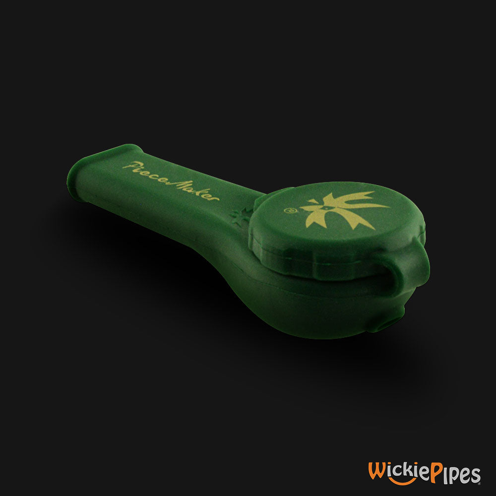 PieceMaker - Kayo Kale Green 3.5-Inch Silicone Hand Pipe front right view with cap on.