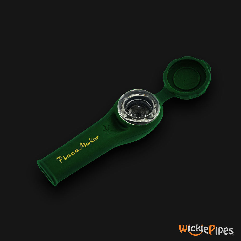 PieceMaker - Kayo Kale Green 3.5-Inch Silicone Hand Pipe top view with open cap.