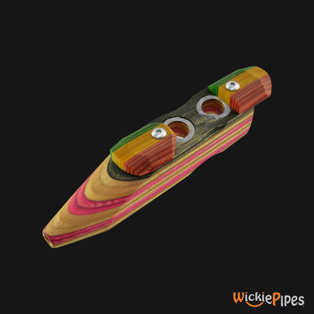 SHOTGUN PIPES - GL-2 Two-Small Bowls 4.25-Inch Maple Wood Pipe mouthpiece with open lids and bowls.