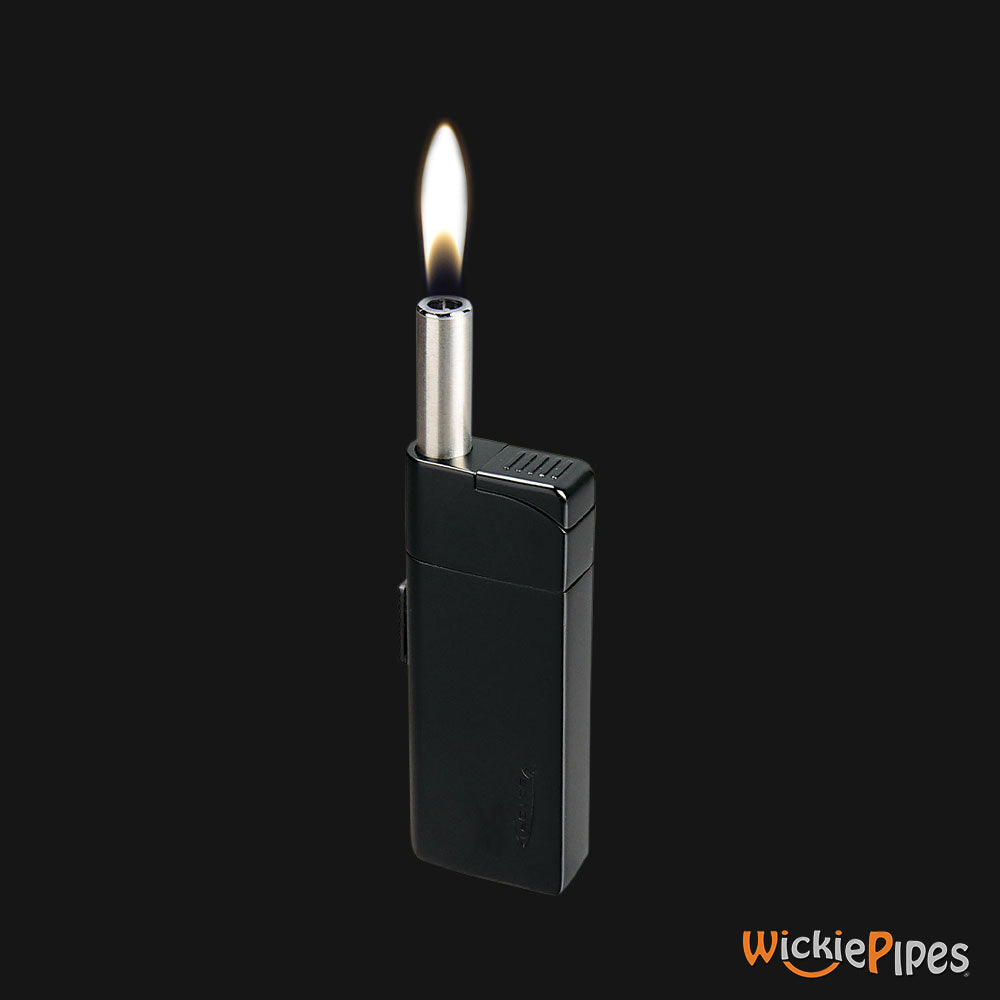 Vector - Optimus Lighter Chrome Satin Extended Flame Lit Side Left - WickiePipes