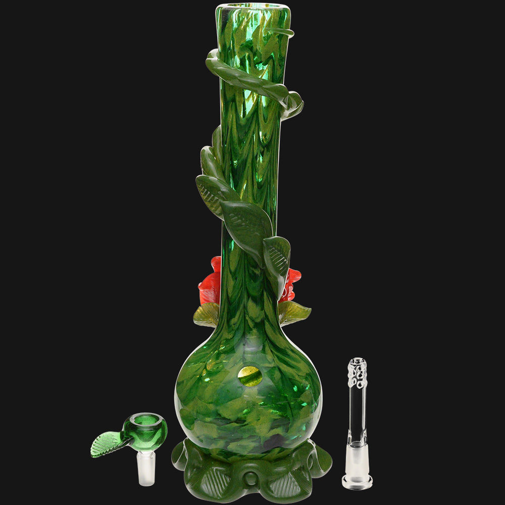 Noble Glass - Green Flower Wrap 14" Soft Glass Bubble Bottom Water Pipe