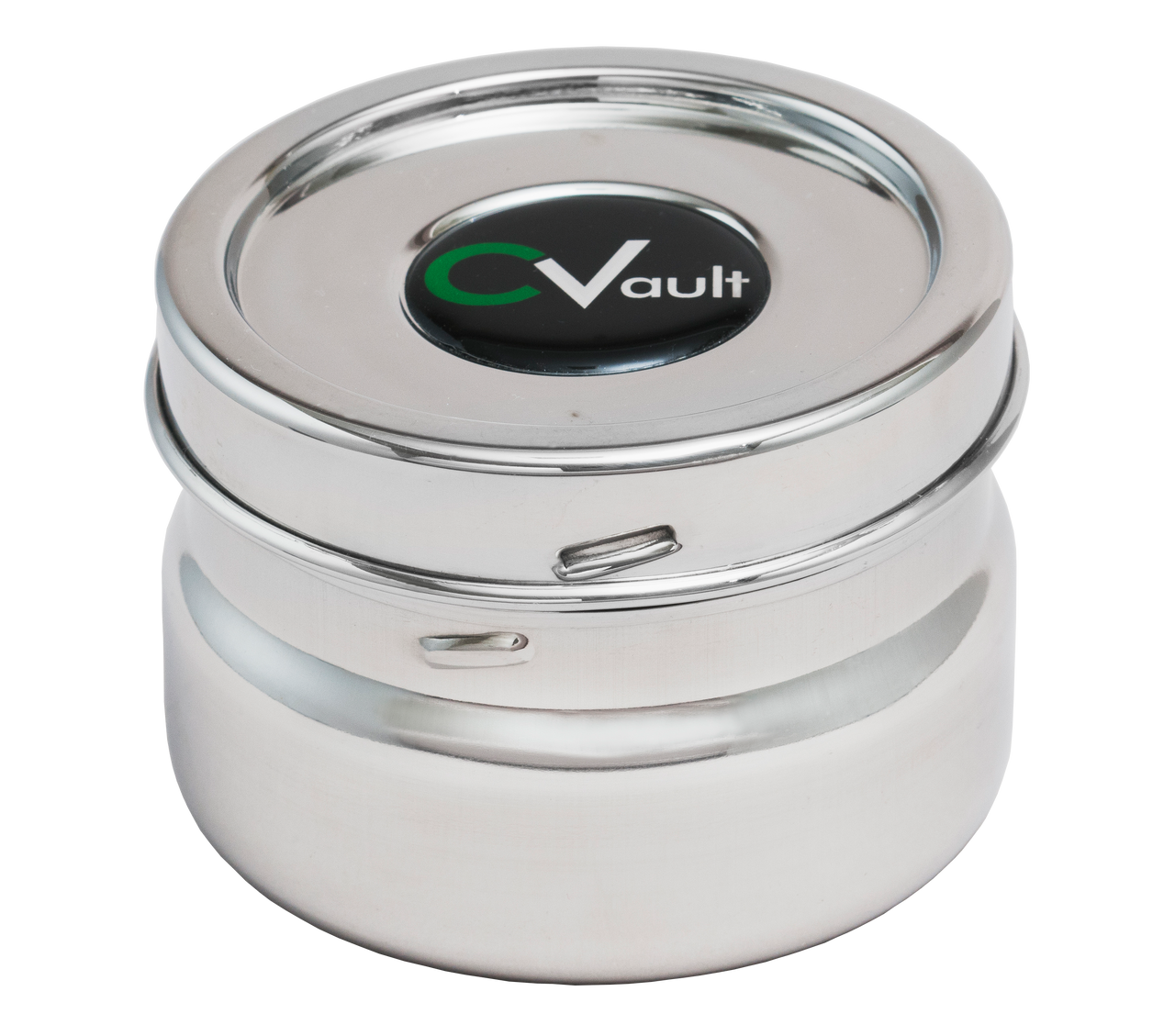 CVault - Small 1/2 OZ. Airtight Stainless Steel Storage Container open lid.
