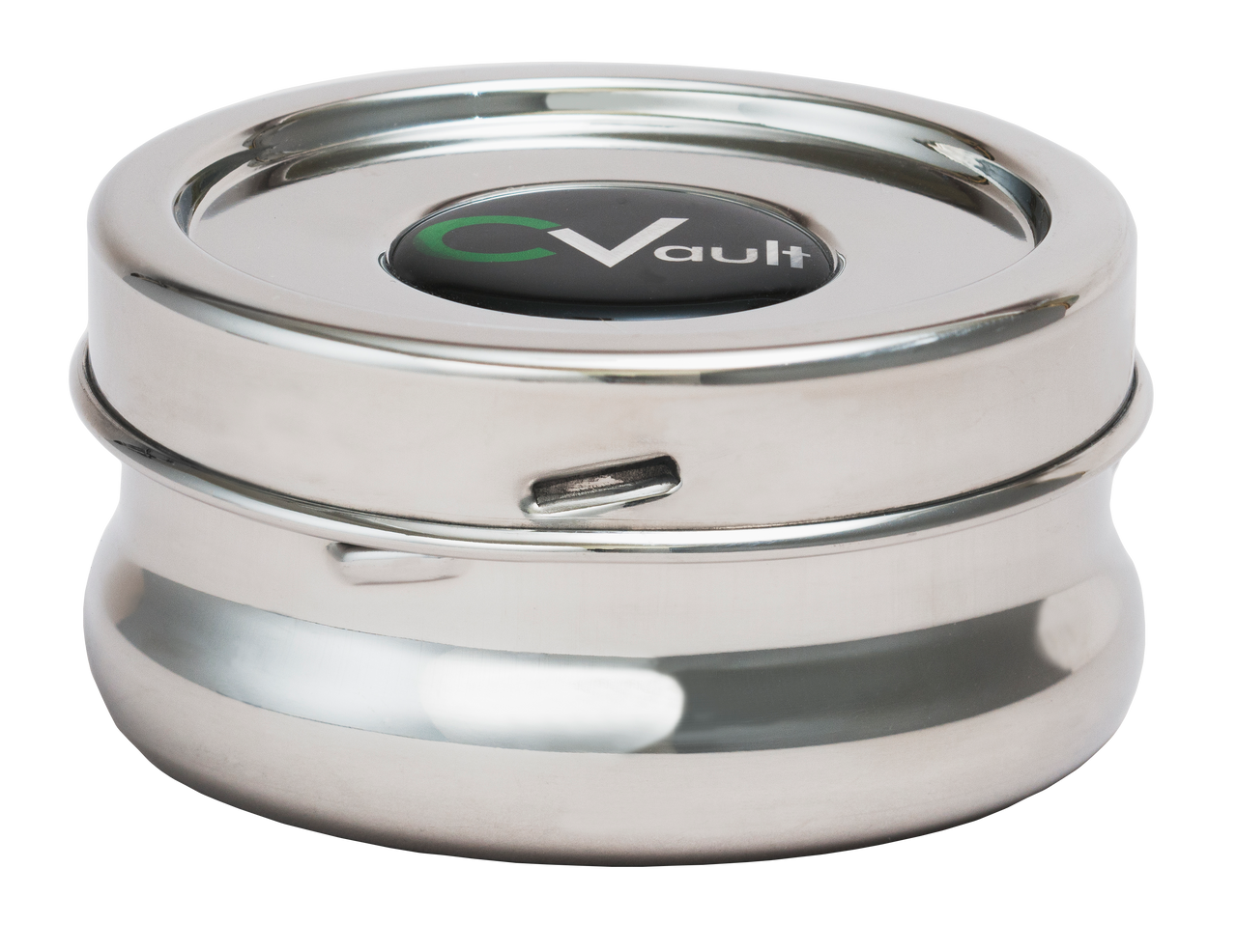CVault - X-Small 1/4 OZ. Airtight Stainless Steel Storage Container open lid.