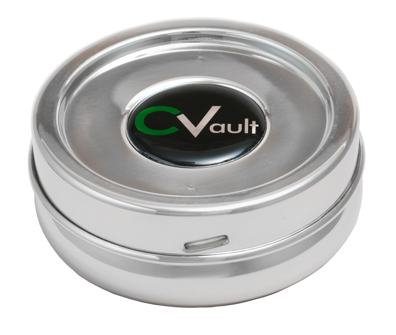 CVault - X-Small 1/4 OZ. Airtight Stainless Steel Storage Container closed lid.